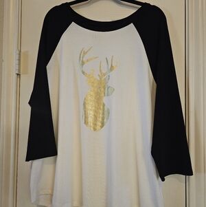 Black and White Raglan Top with Gold Deer Print...NWT, Never Worn!